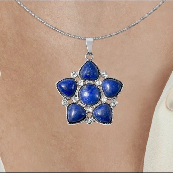 Lapis Lazuli and Austrian Crystal Star Pendant 20” Necklace - Picture 8 of 8